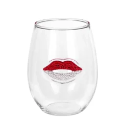 Bicchiera vetro labbra rosse bianche 400 ml