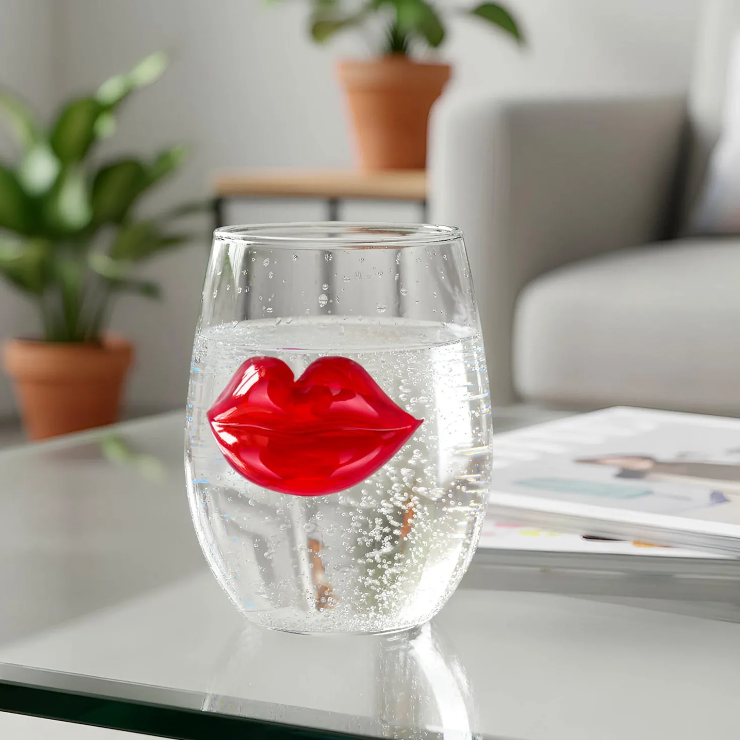 Bicchiera vetro labbra rosse 400 ml