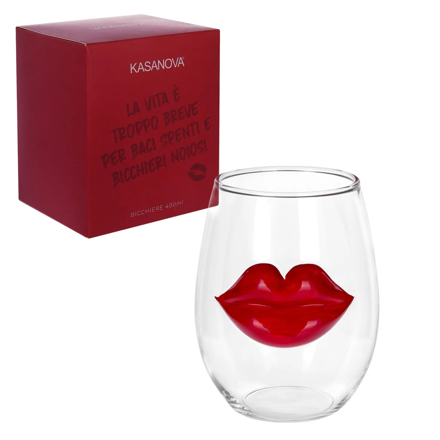 Bicchiera vetro labbra rosse 400 ml