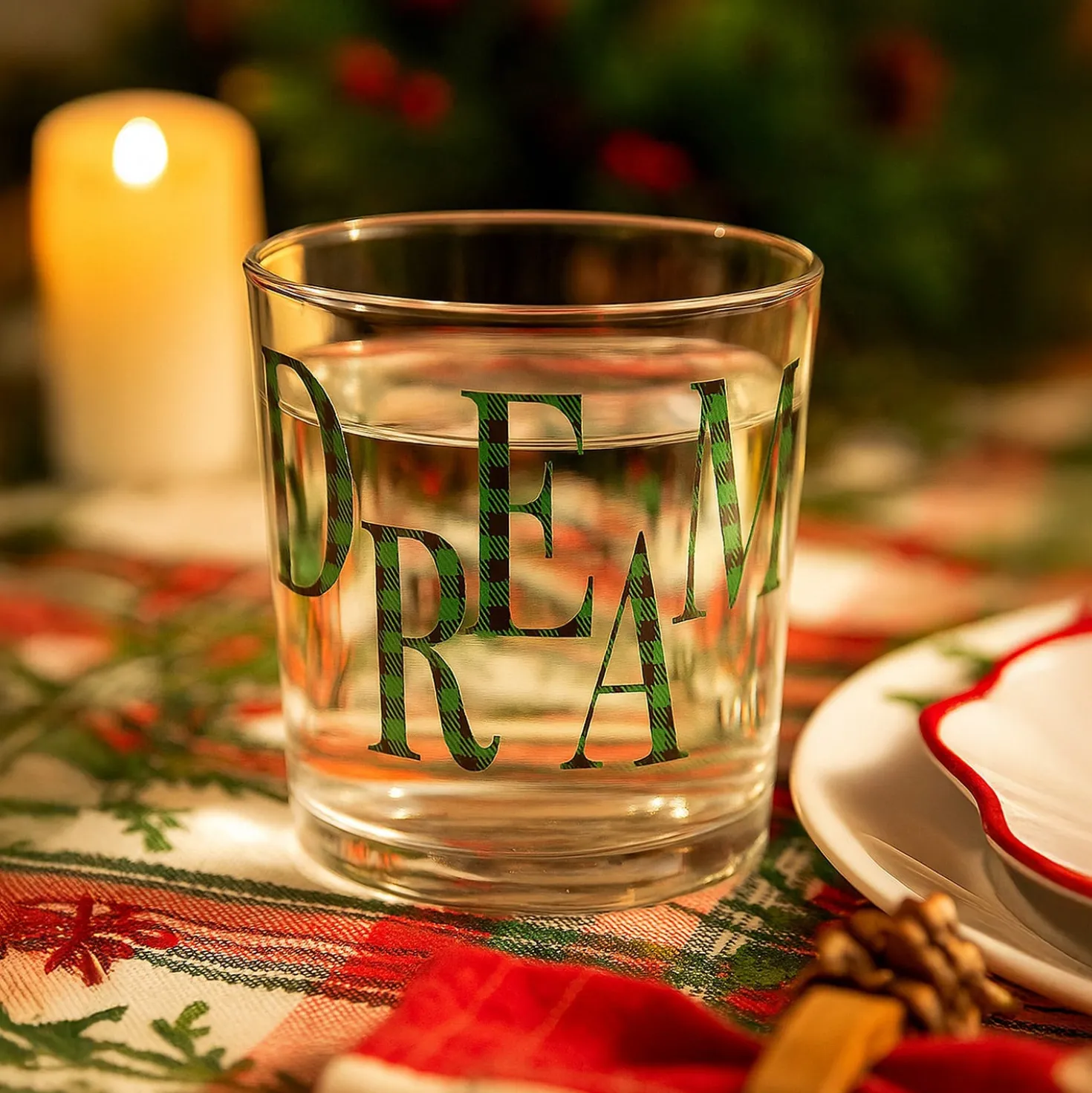 Bicchiere acqua decoro Dream tartan verde Xmas Carol