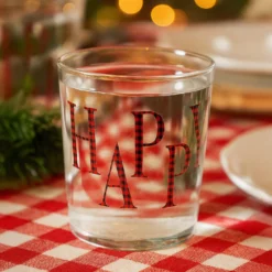 Bicchiere acqua decoro Happy tartan rosso Xmas Carol