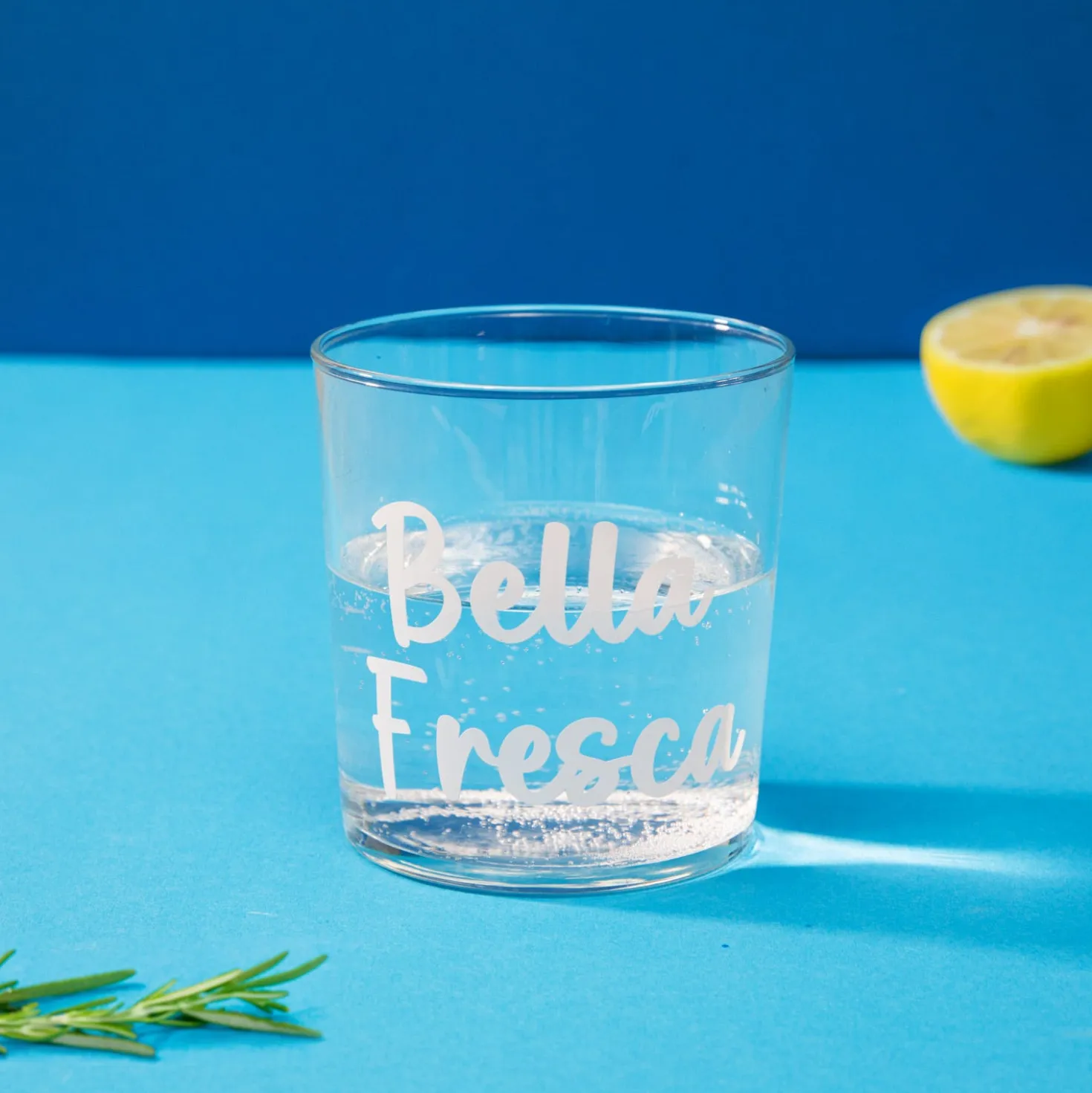 Bicchiere acqua in vetro scritta Bella fresca 360 ml