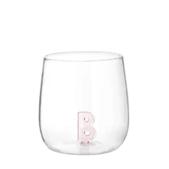 Bicchiere acqua lettera B rosa in vetro borosilicato, da 380 ml
