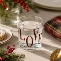 Bicchiere acqua Love tartan rosso Xmas Carol