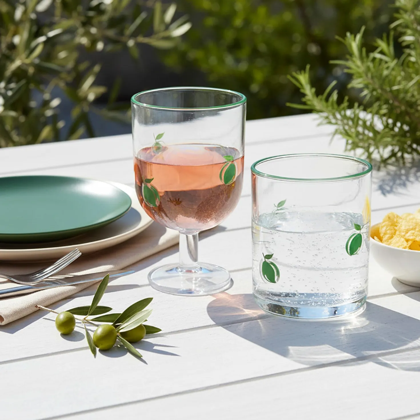 Bicchiere acqua vetro 410 ml decoro limone verde