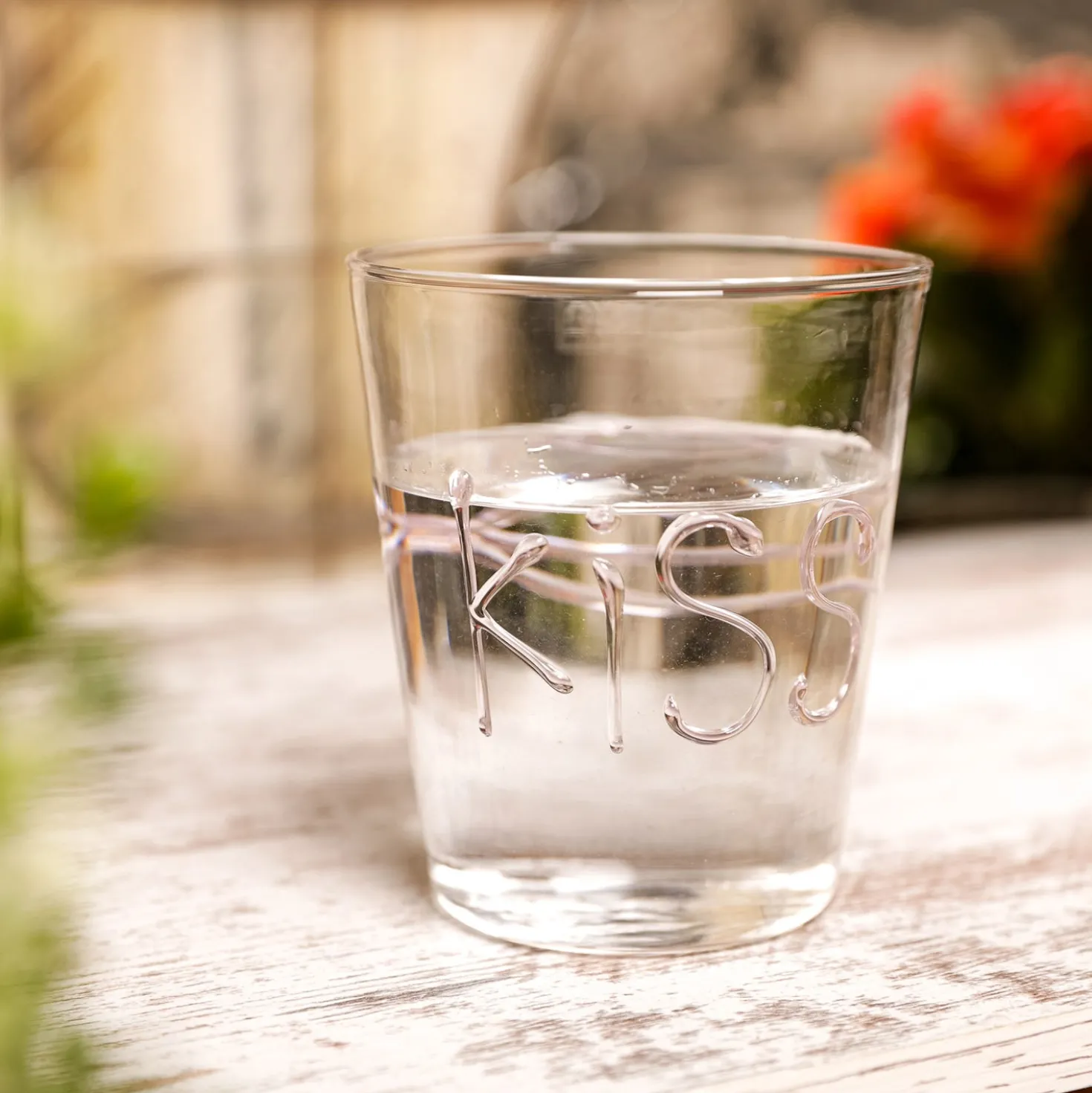 Bicchiere decoro Kiss in vetro borosilicato, 380 ml