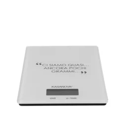 Bilancia da cucina digitale bianca rettangolare con scritta