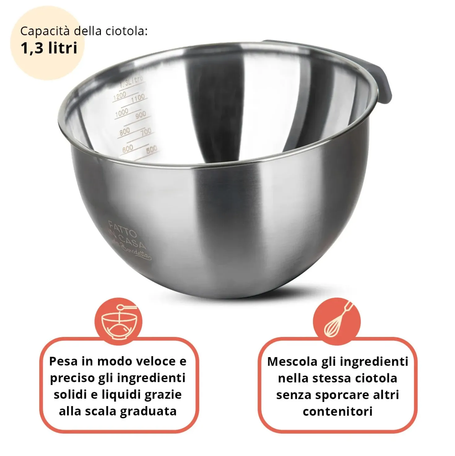 Bilancia da cucina digitale con ciotola 1,3 L in acciaio Fatto in casa da Benedetta