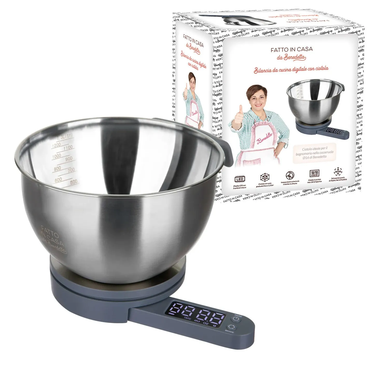 Bilancia da cucina digitale con ciotola 1,3 L in acciaio Fatto in casa da Benedetta