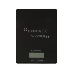 Bilancia da cucina digitale nera rettangolare con scritta