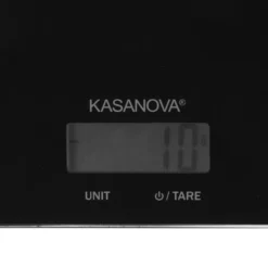 Bilancia da cucina digitale nera rettangolare con scritta