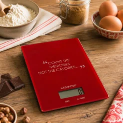 Bilancia da cucina digitale rossa rettangolare con scritta