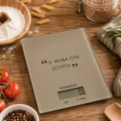 Bilancia da cucina digitale tortora rettangolare con scritta