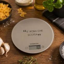 Bilancia da cucina digitale tortora tonda con scritta