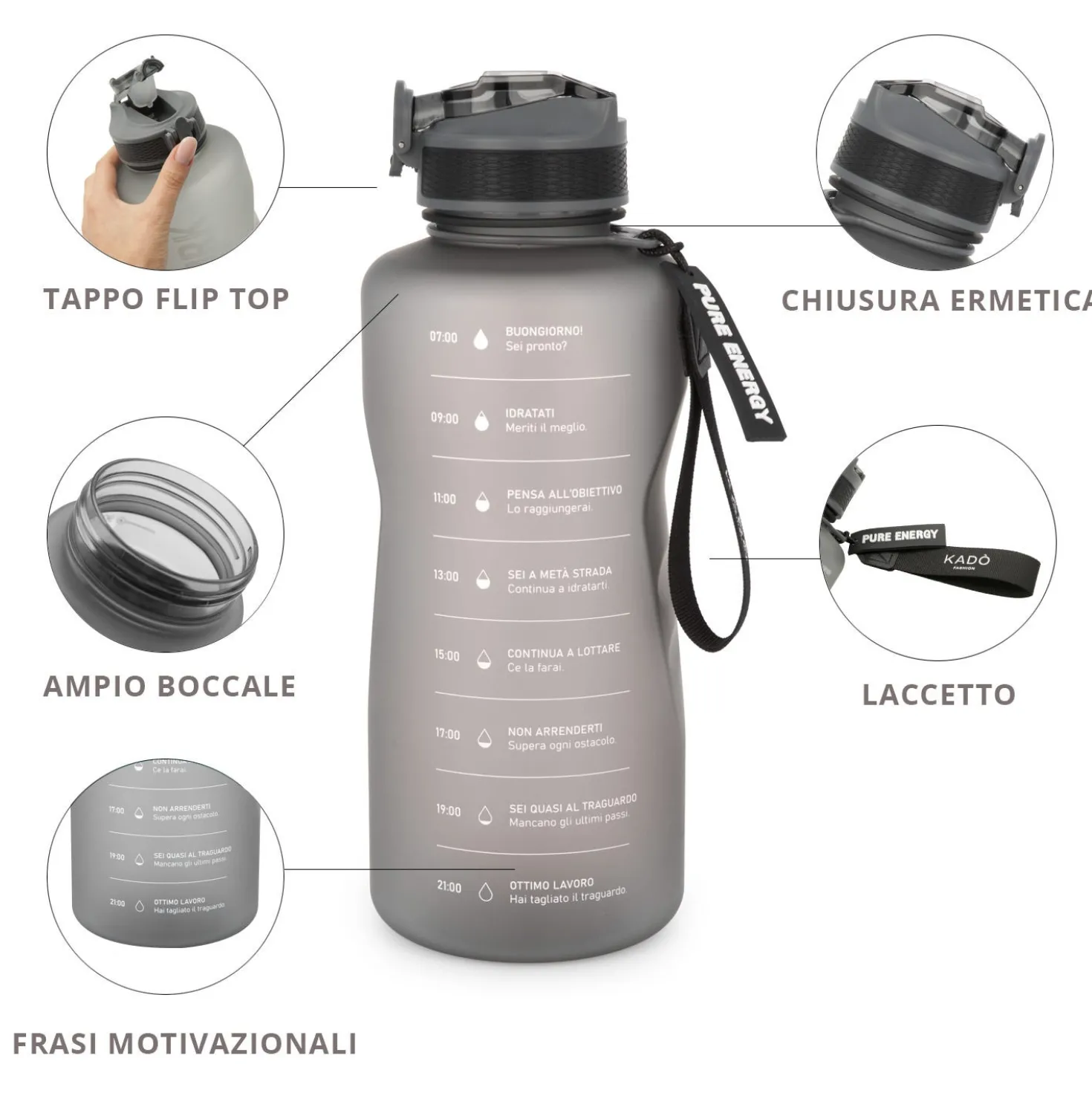 Borraccia scritta motivazionale 2,2 L nero Bold Collection