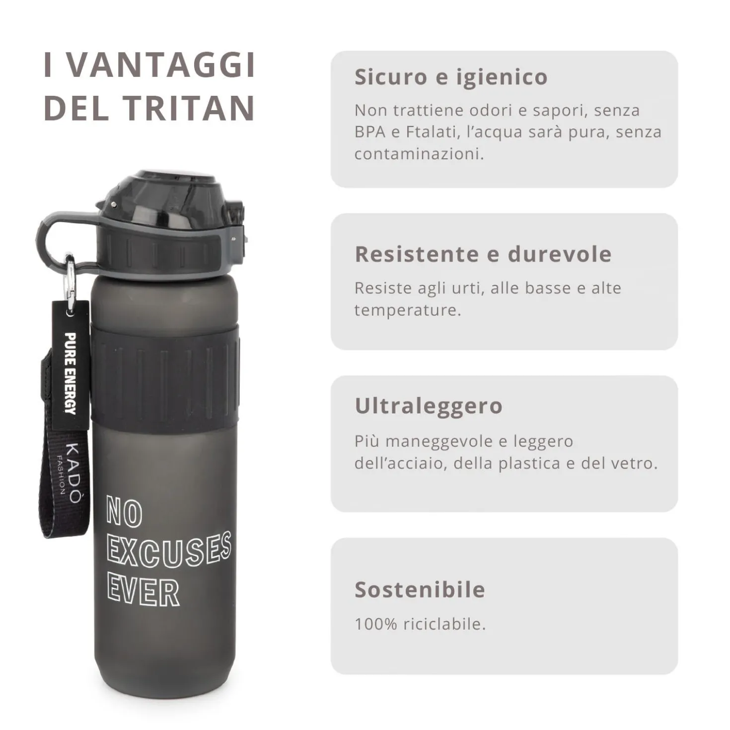 Borraccia scritta motivazionale 1 L nero Hydrea