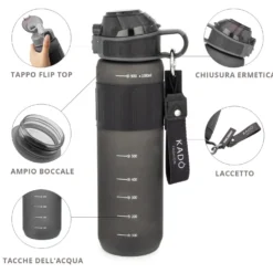 Borraccia scritta motivazionale 1 L nero Hydrea
