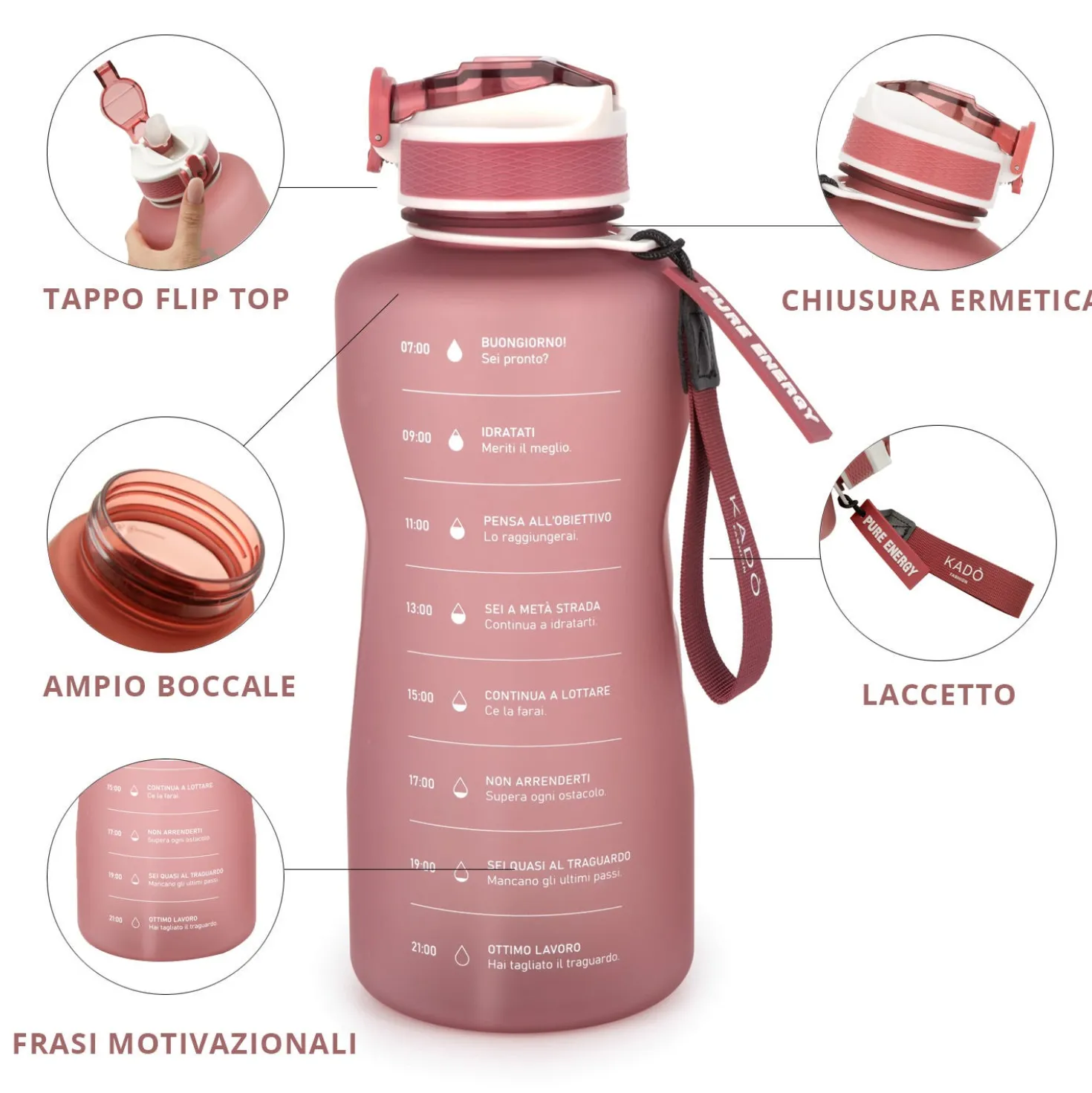 Borraccia scritta motivazionale 2,2 L rosso Bold Collection