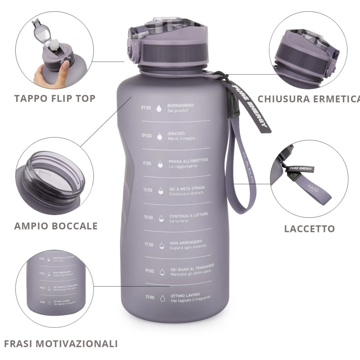 Borraccia scritta motivazionale 2,2 L viola Bold Collection