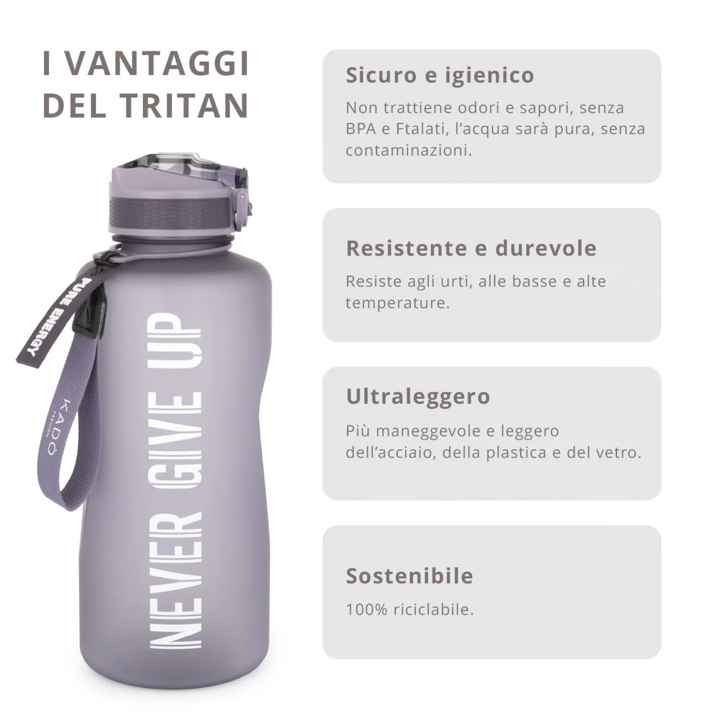 Borraccia scritta motivazionale 2,2 L viola Bold Collection