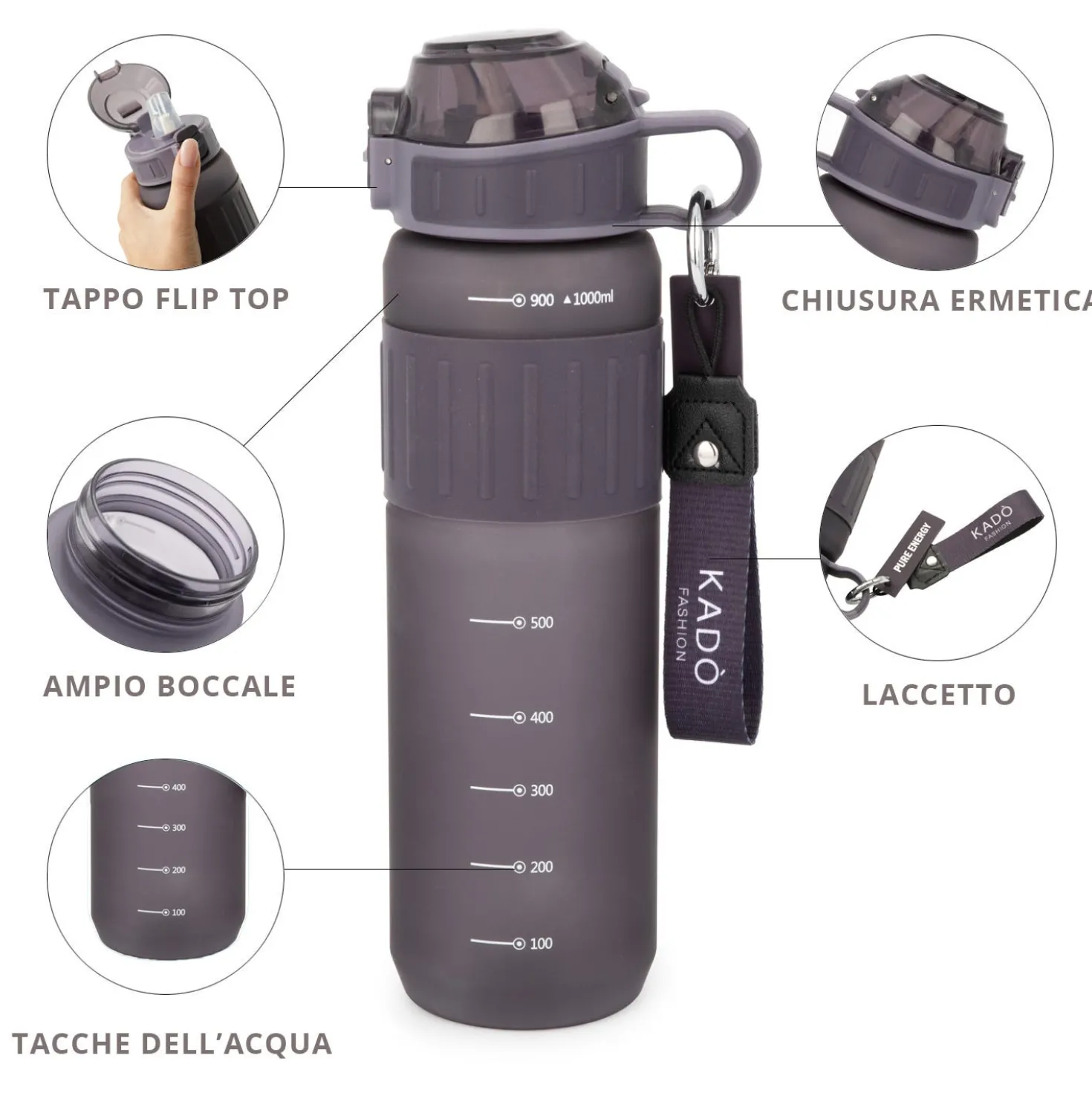 Borraccia scritta motivazionale 1 L viola Hydrea