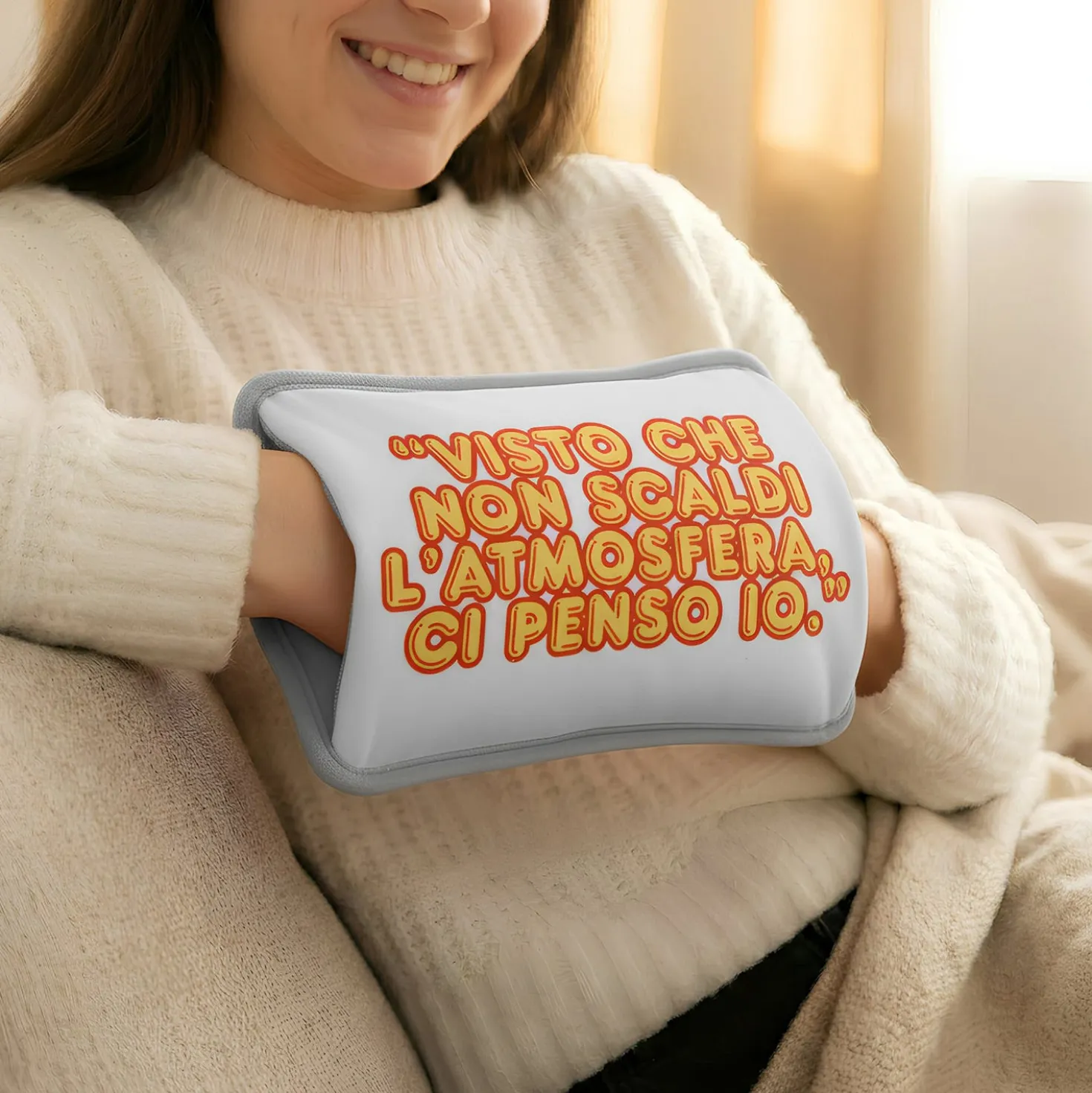 Borsa acqua calda elettrica scritta gialla rossa