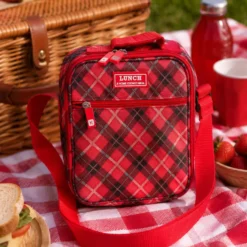 Borsa lunch box tartan con tracolla, da 5 litri