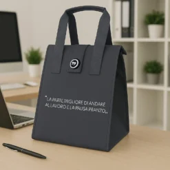 Borsa porta pranzo termica 12 L grigio con scritta