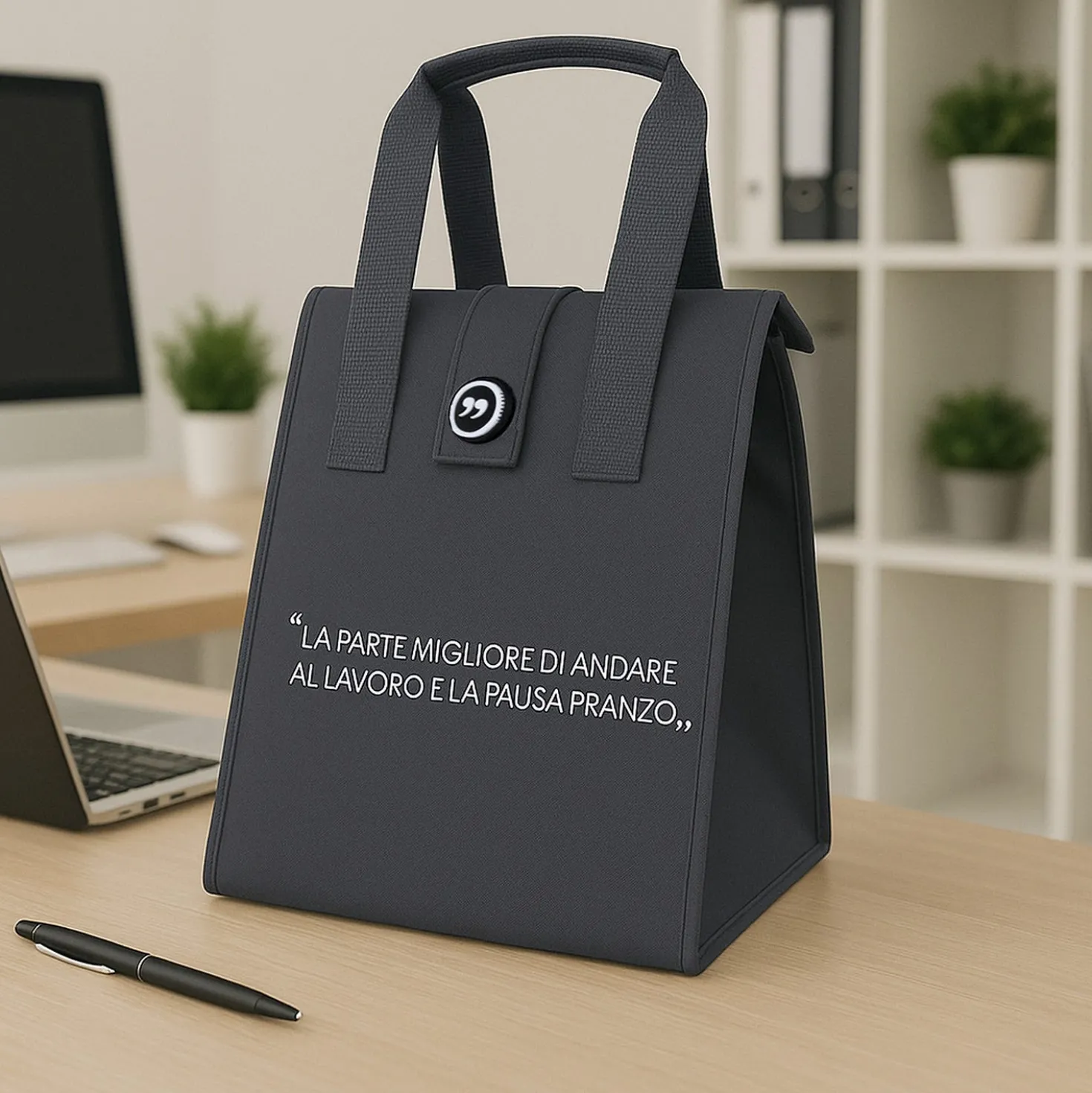 Borsa porta pranzo termica 12 L grigio con scritta