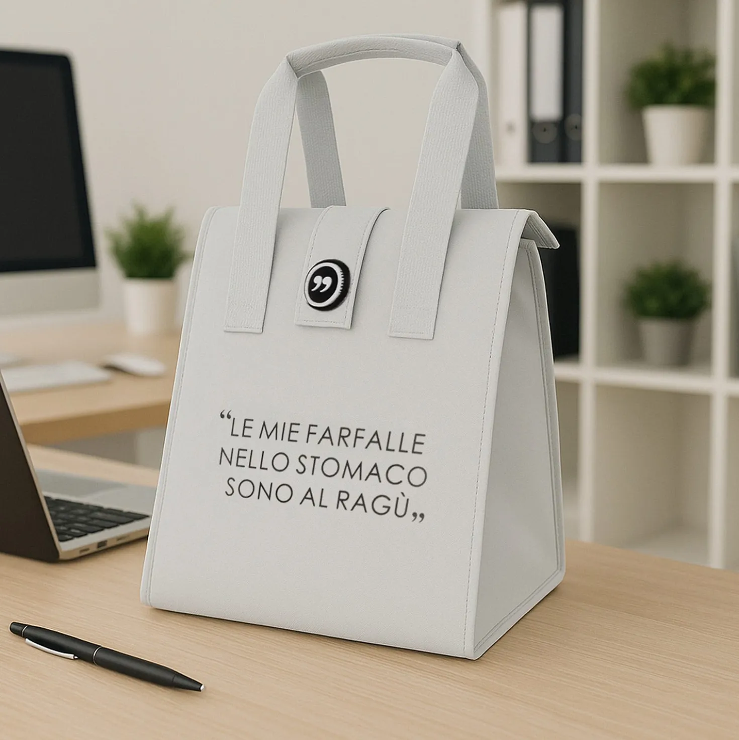 Borsa porta pranzo termica 12 L grigo chiaro con scritta
