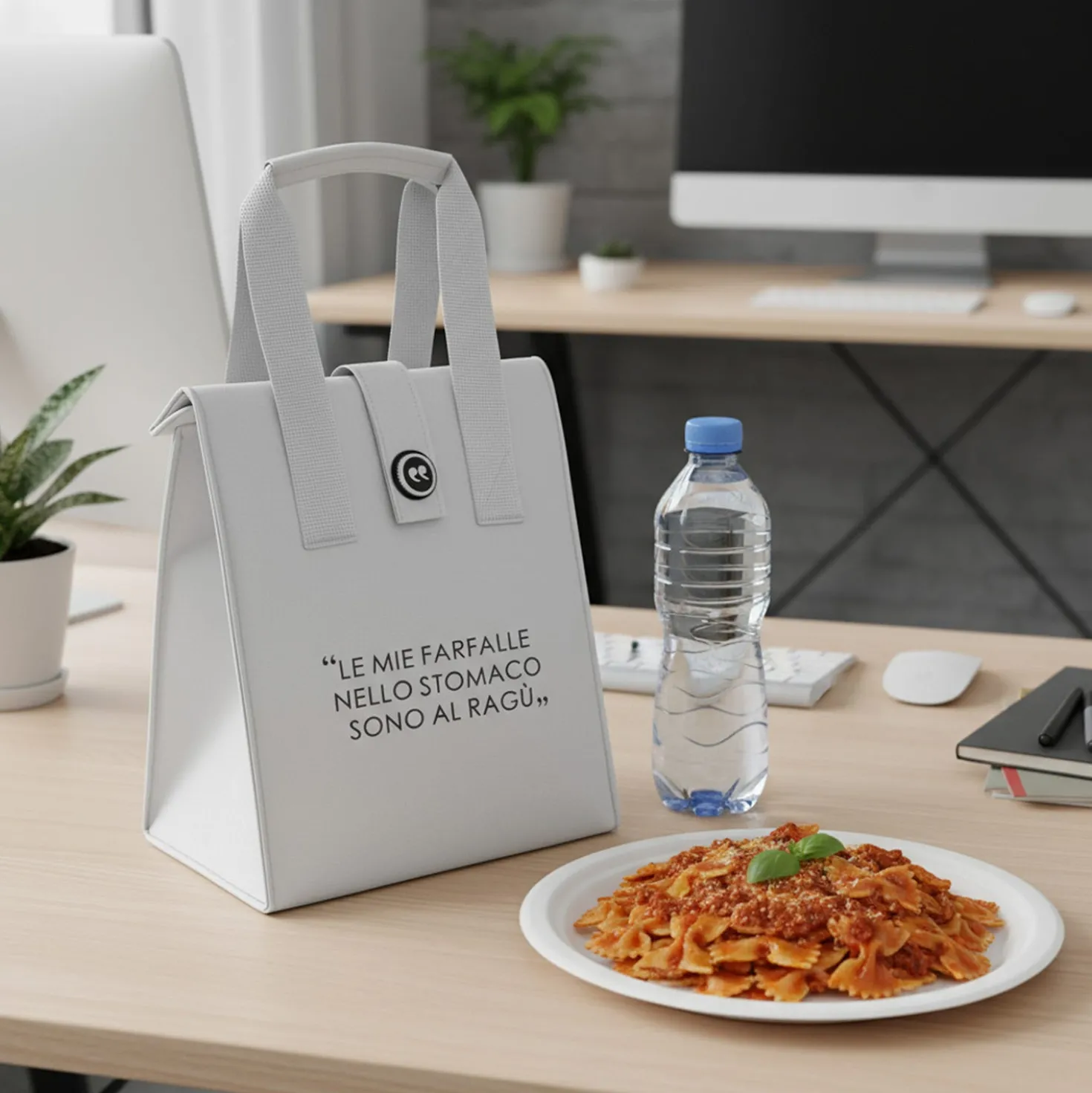 Borsa porta pranzo termica 12 L grigo chiaro con scritta