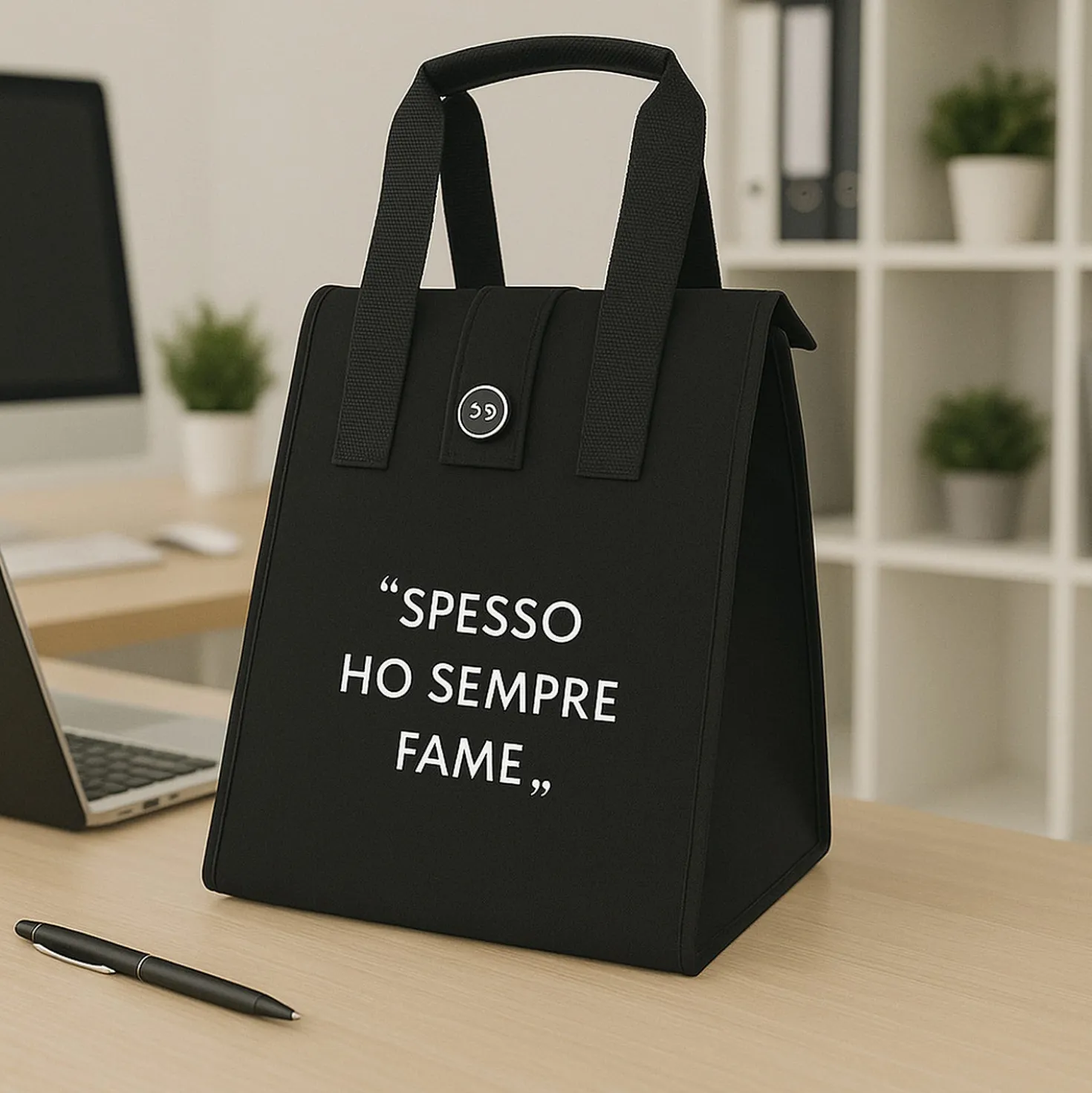 Borsa porta pranzo termica 12 L nero con scritta