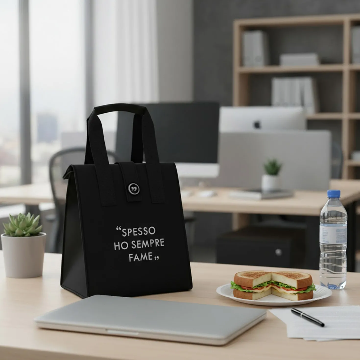 Borsa porta pranzo termica 12 L nero con scritta