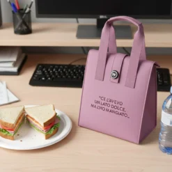 Borsa porta pranzo termica 12 L rosa con scritta