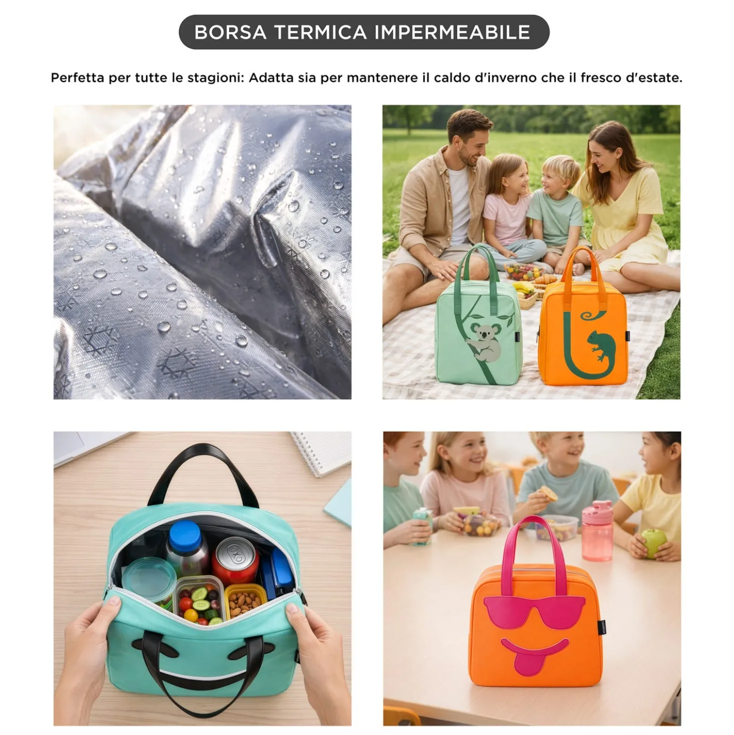 Borsa termica impermeabile 6,5 L azzurro sorriso con manici