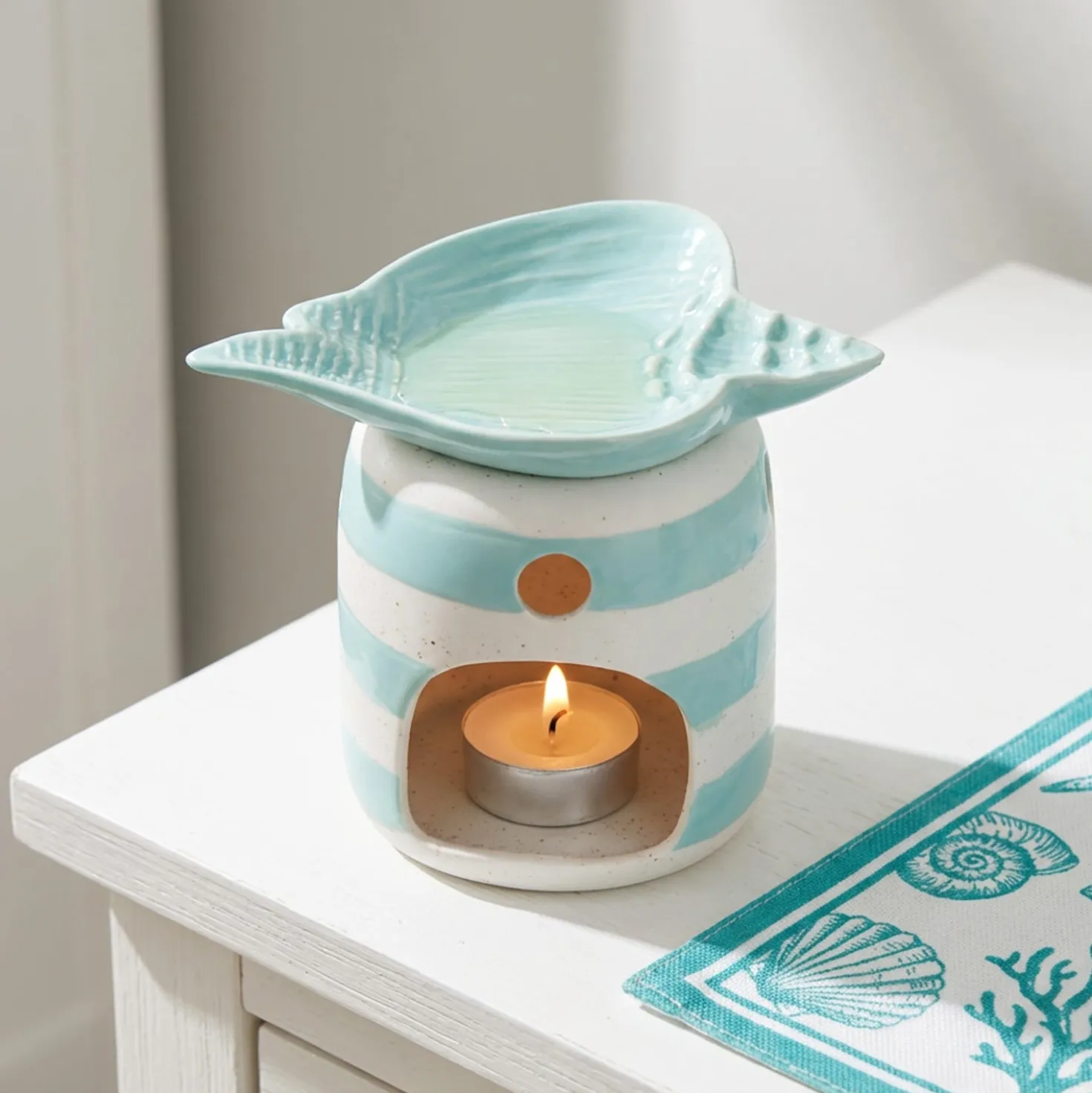 Brucia essenze conchiglia azzurra ceramica