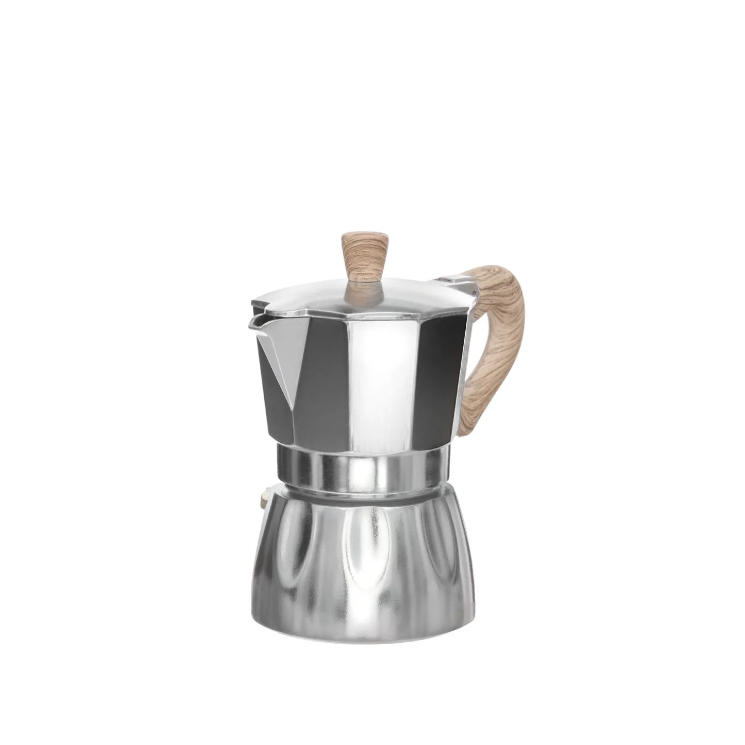 Caffettiera 3 tazze con manico effetto legno