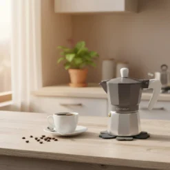 Caffettiera 3 tazze grigio con sotto moka