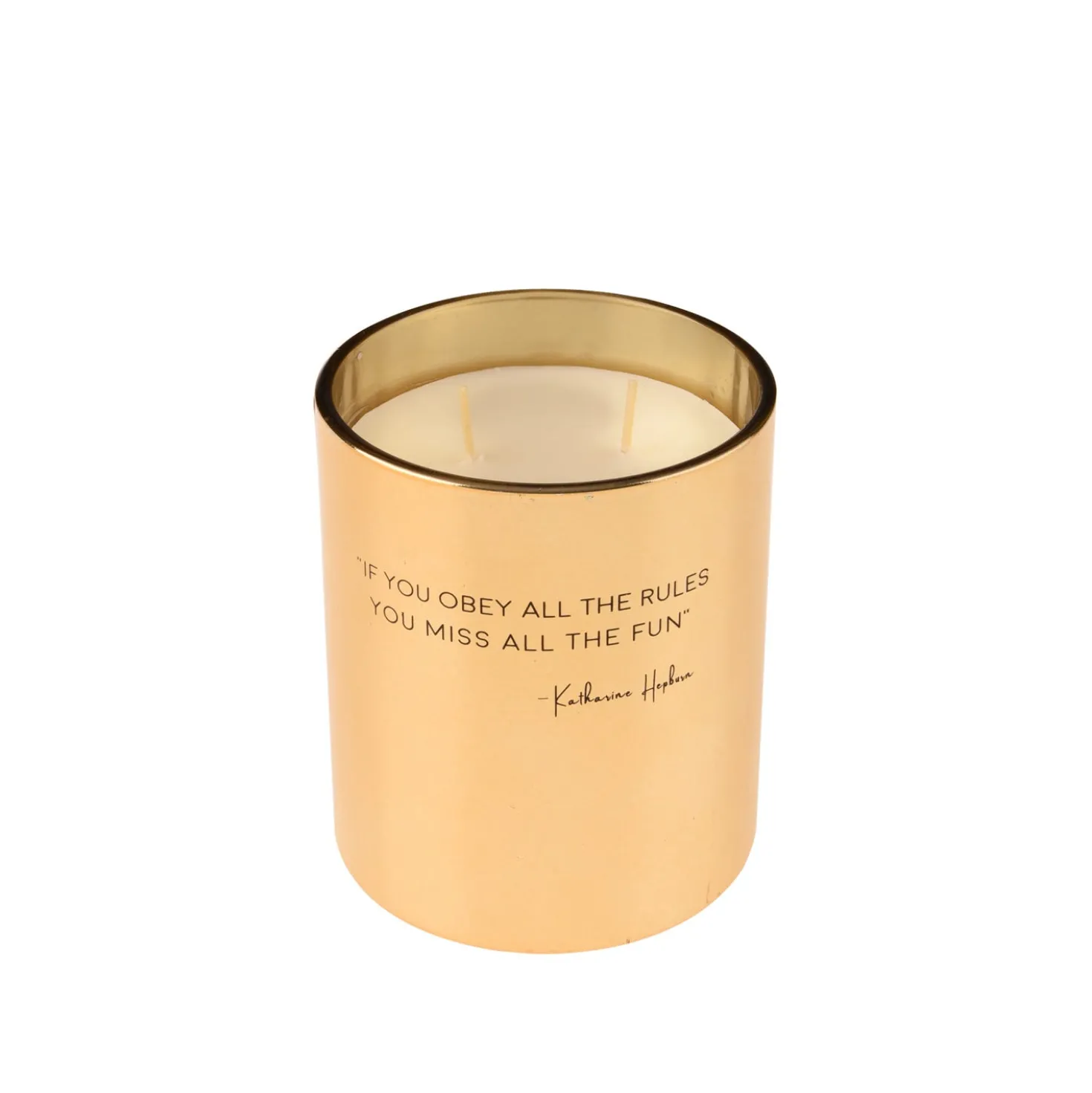 Candela profumata in bicchiere con citazione Katharine Hepburn
