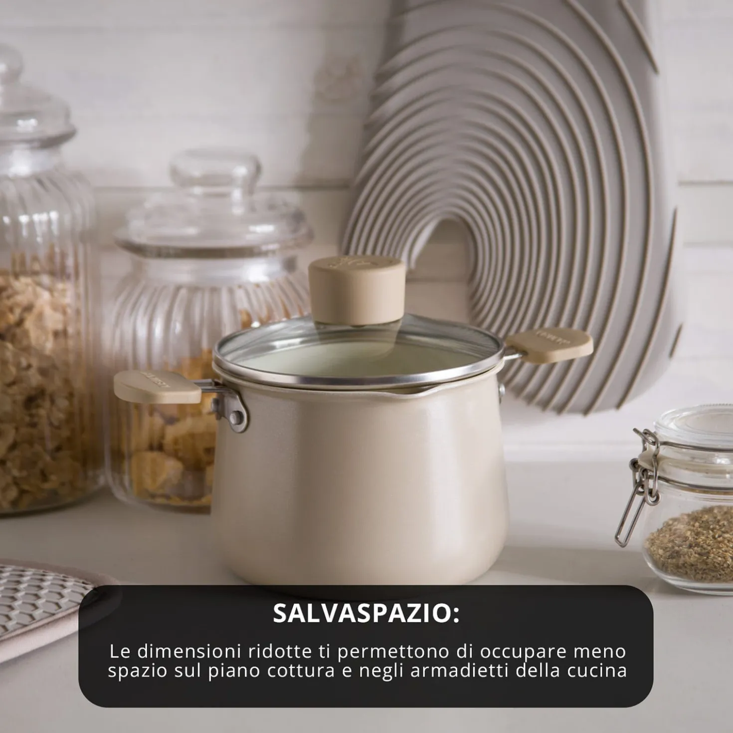 Casseruola alta 13 cm Mini Fantasy con coperchio beige
