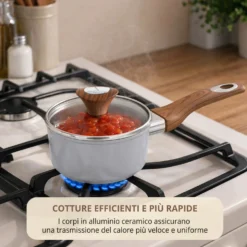 Casseruola 16 cm antiaderente ceramico 1 manico New Ceramic grigio