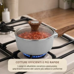 Casseruola 20 cm antiaderente ceramico 1 manico New Ceramic grigio