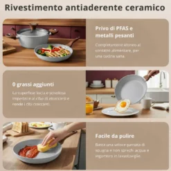 Casseruola 18 cm antiaderente ceramico 1 manico New Ceramic grigio