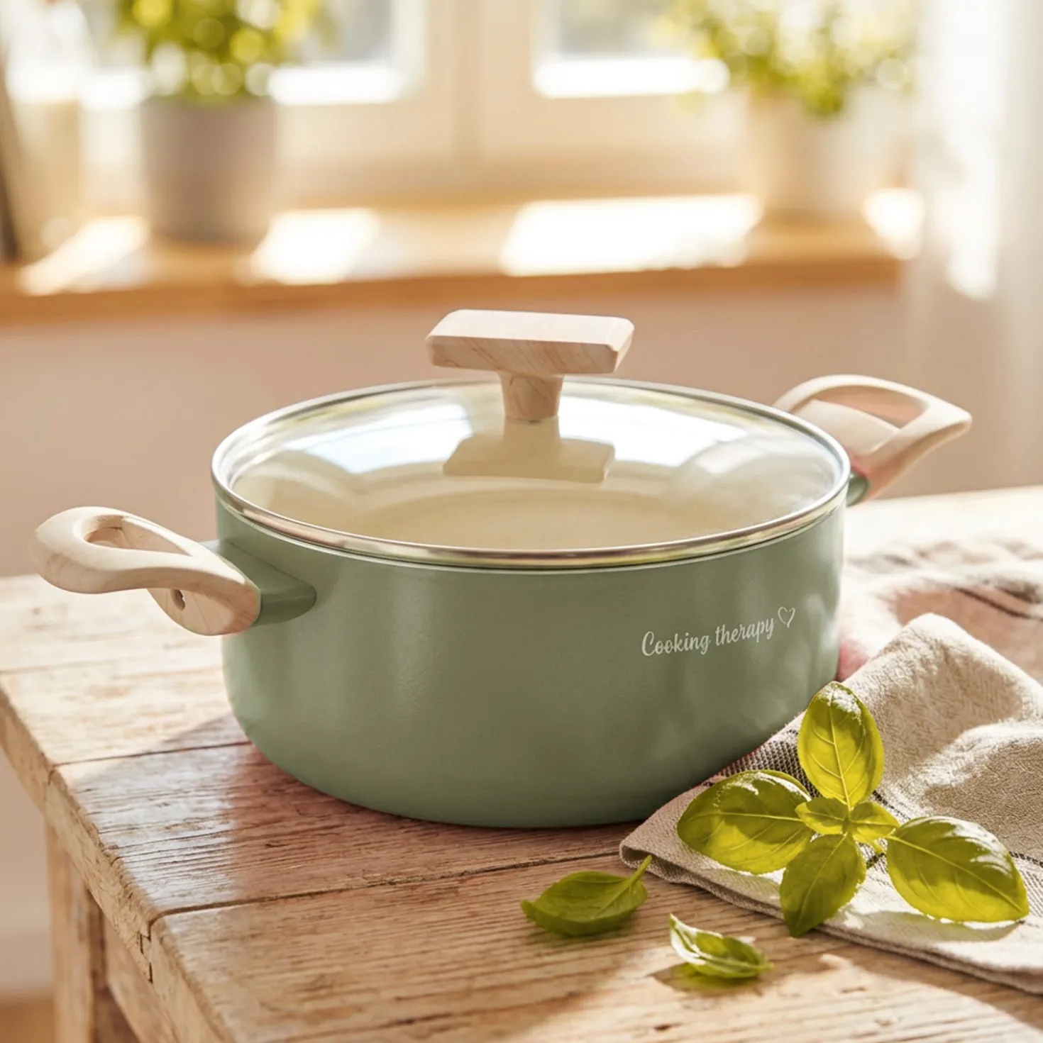 Casseruola 22 cm avocado Cooking Therapy con coperchio