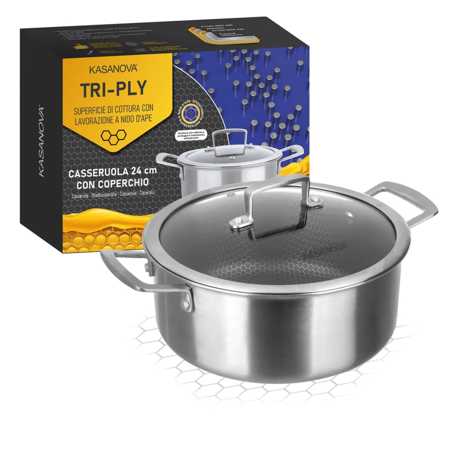 Casseruola 24 cm con coperchio a 3 strati Tri - ply