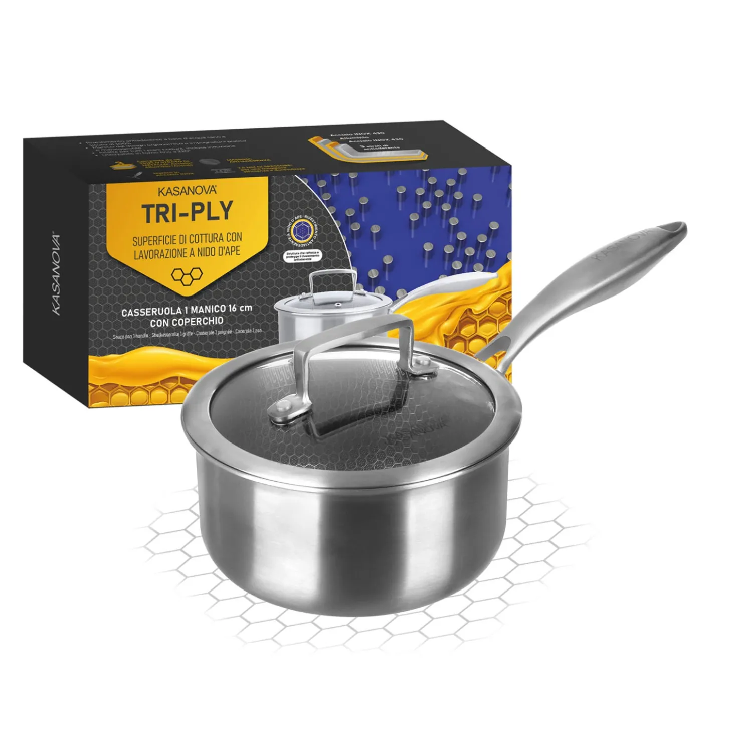 Casseruola 16 cm con coperchio a 3 strati Tri - ply