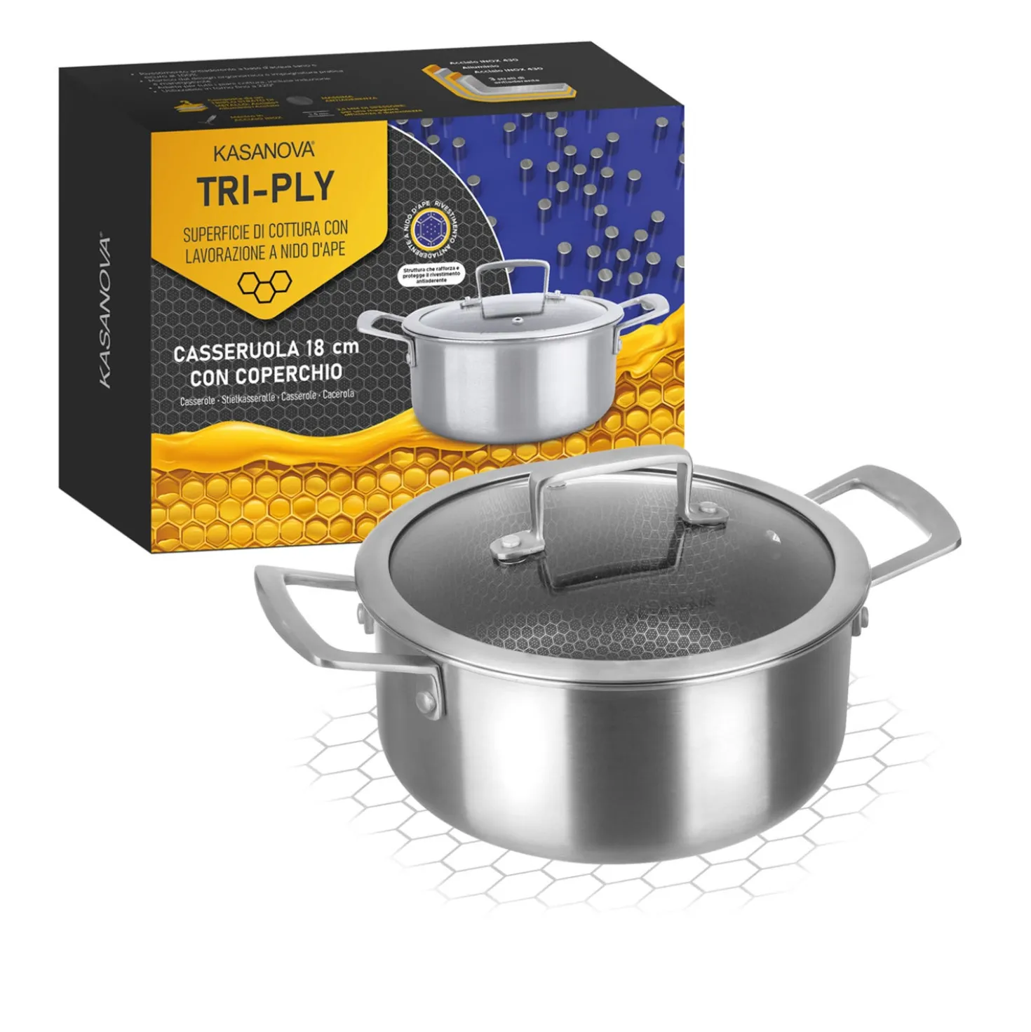 Casseruola 18 cm con coperchio a 3 strati Tri - ply