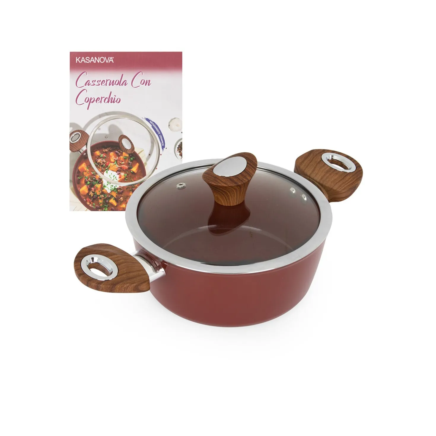 Casseruola 20 cm con coperchio burgundy New Ceramic