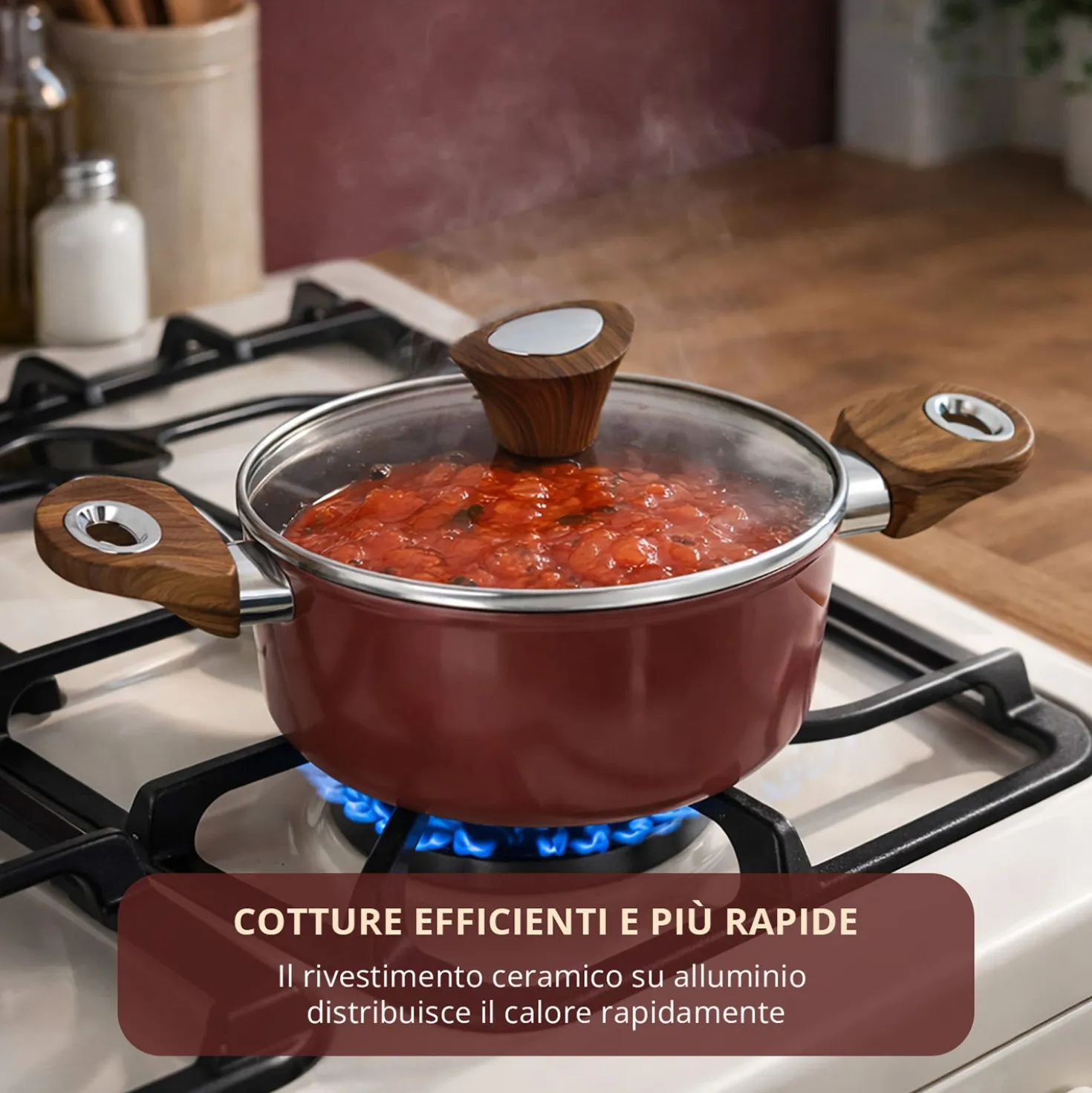 Casseruola 20 cm con coperchio burgundy New Ceramic