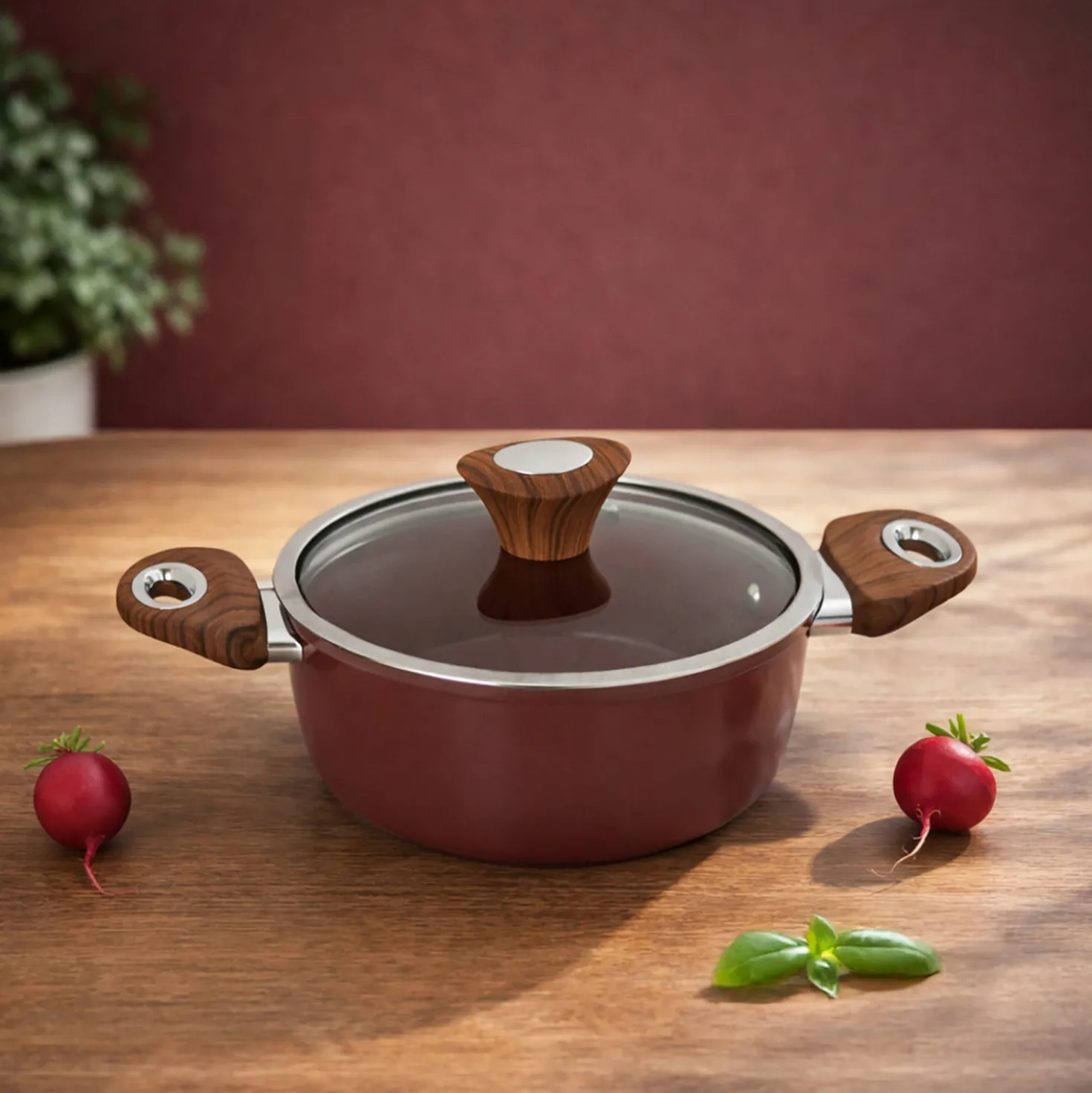 Casseruola 20 cm con coperchio burgundy New Ceramic